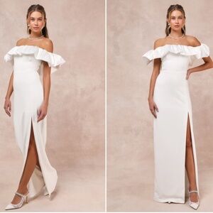 LULU's Elegant Chic Wedding Bridal Elegant Sexy Off the Shoulder Ruffled Gown